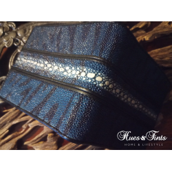 Authentic dyed navy/black tiger stripe, men's luxury stingray skin wallet