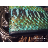 Authentic dyed turquoise, green and bronze men's luxury python skin wallet