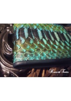 Authentic dyed turquoise, green and bronze men's luxury python skin wallet