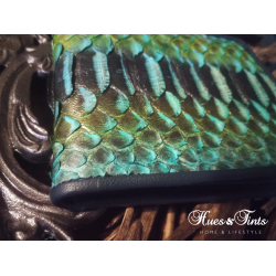 Authentic dyed turquoise, green and bronze men's luxury python skin wallet